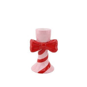 Kerzenhalter - Streifen mit Schleife - Dolomit - Rosa/Rot - 9x8x14cm