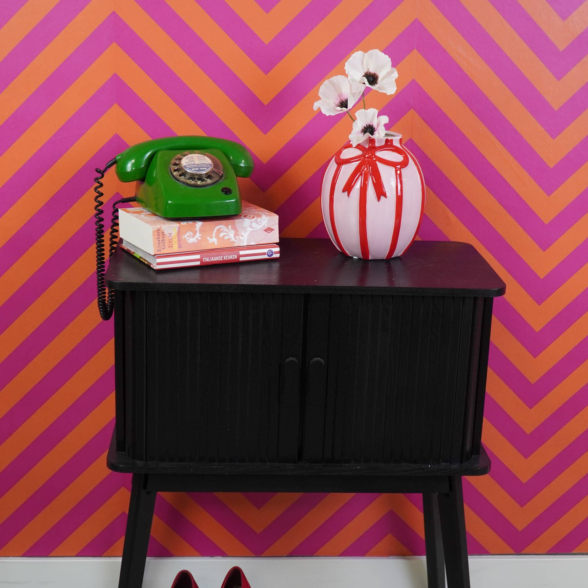 Vase - Blumenvase Band - Dolomit - Hellrosa/Rot - 17x17x17,5cm