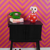 Vase - Blumenvase Bänder - Dolomit - Rot/Rosa - 14x14x19cm