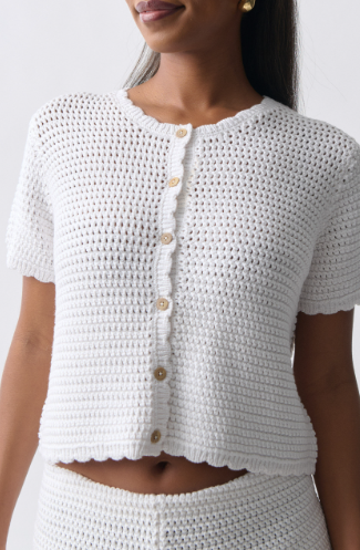 Gina Tricot / Knitted crochet cardigan / Bright white (1028)