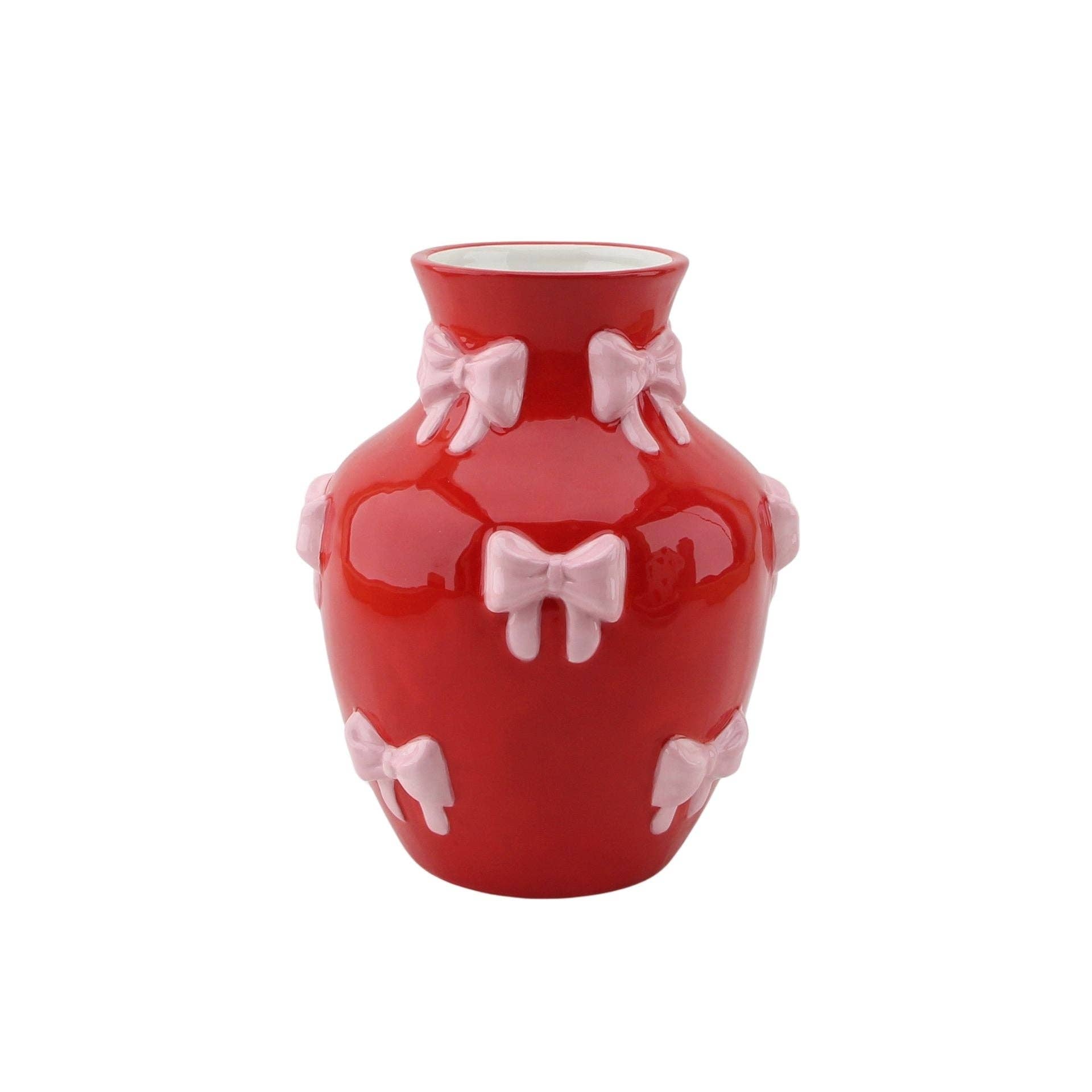 Vase - Blumenvase Bänder - Dolomit - Rot/Rosa - 14x14x19cm