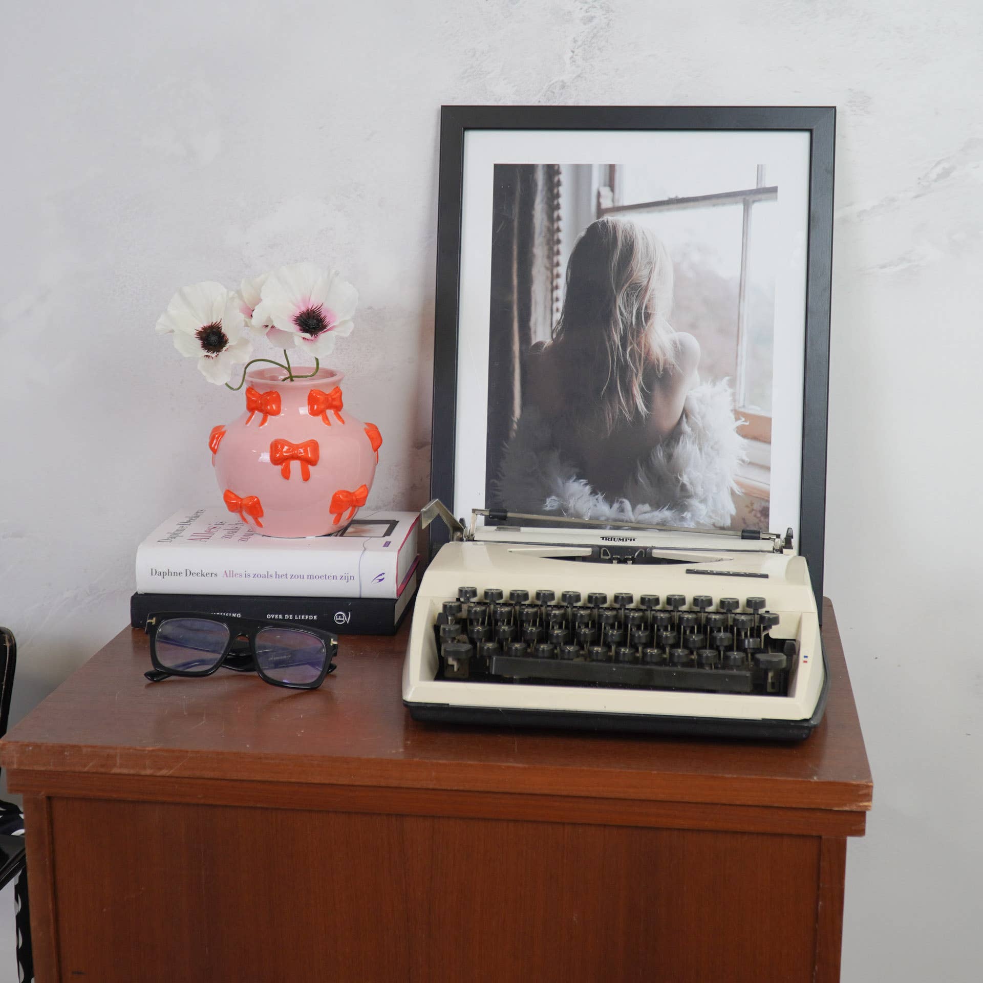 Vase - Blumenvase Bänder - Dolomit - Pink/Orange - 14,5x14,5x13cm