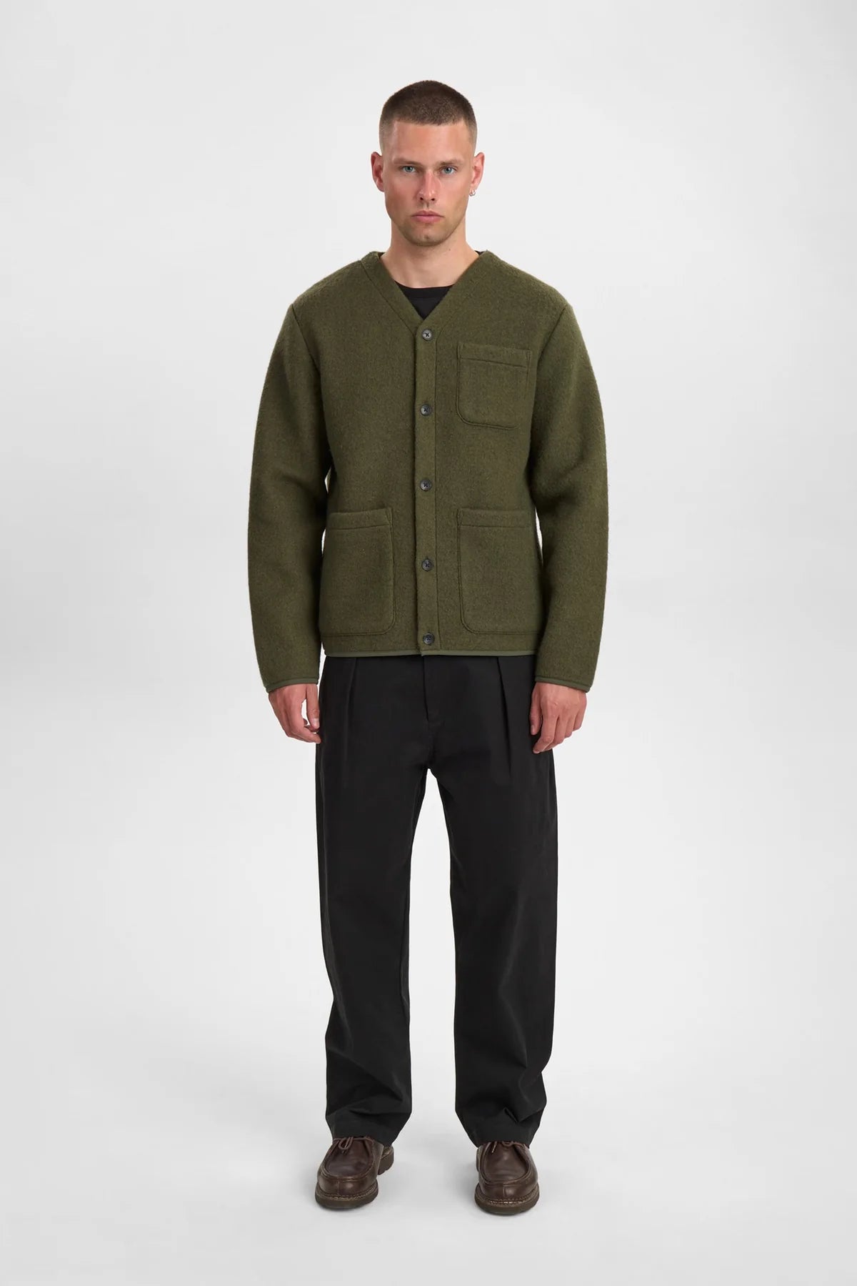 Anerkjendt / AKSIGURD BOILED WOOL OVERSHIRT / Forest night