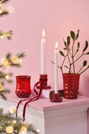 Ib Laursen / Kerzenhalter Glas f/1,3 cm Kerze rot