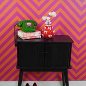 Vase - Blumenvase Bänder - Dolomit - Rot/Rosa - 14,5x14,5x13cm