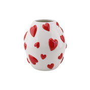 Vase - Blumenvase Herzen - Dolomit - Weiß/Rot - 16x16x17,5cm