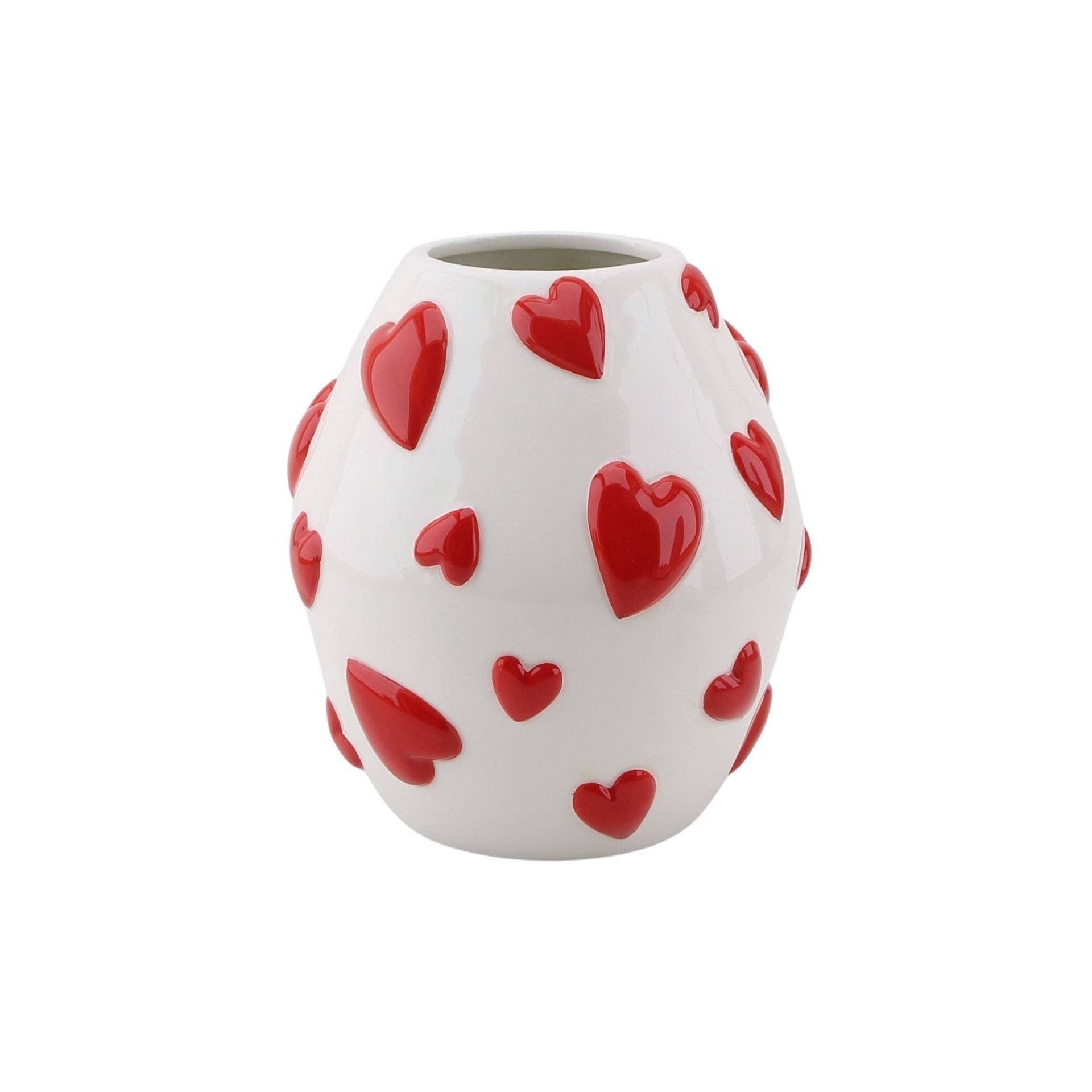 Vase - Blumenvase Herzen - Dolomit - Weiß/Rot - 16x16x17,5cm
