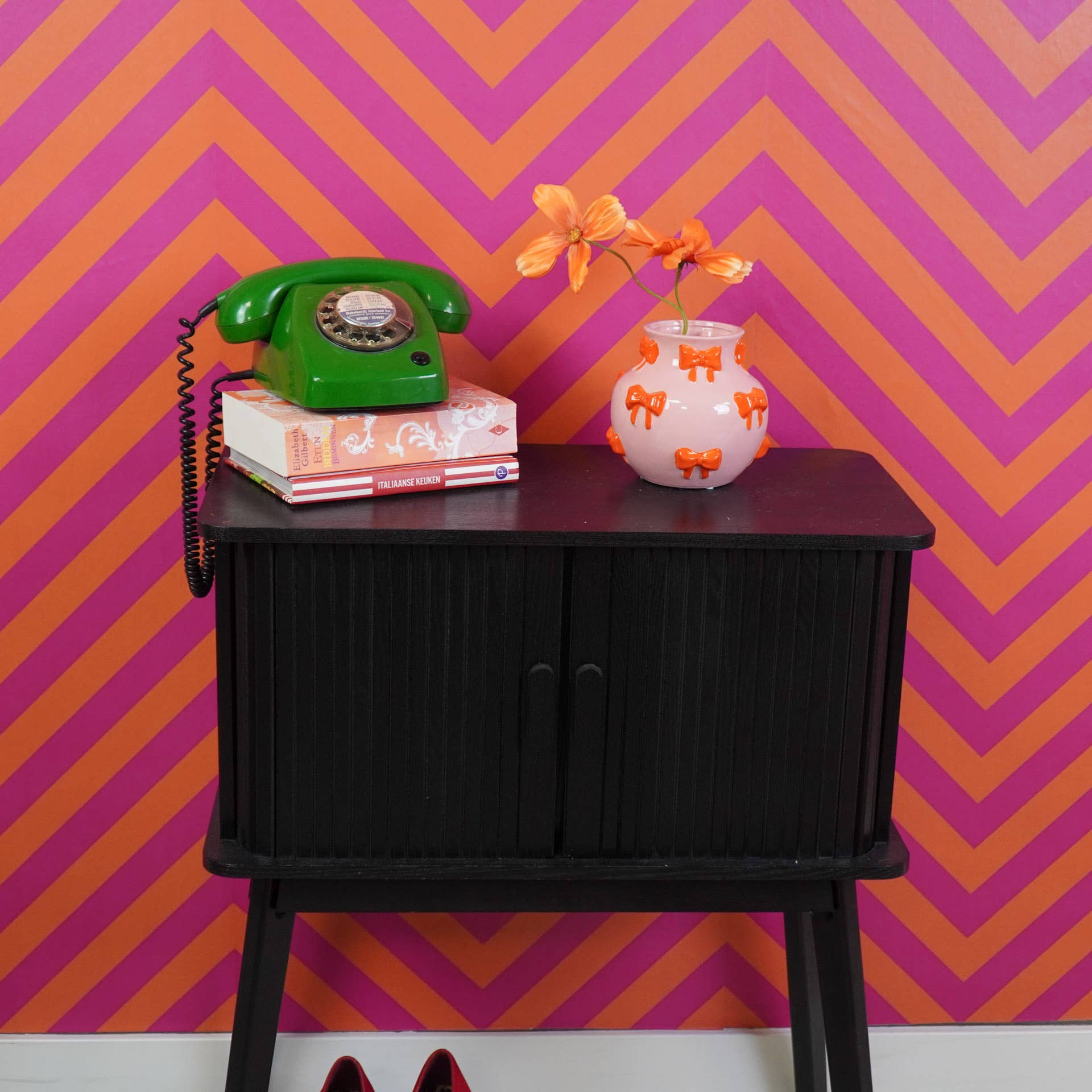 Vase - Blumenvase Bänder - Dolomit - Pink/Orange - 14,5x14,5x13cm