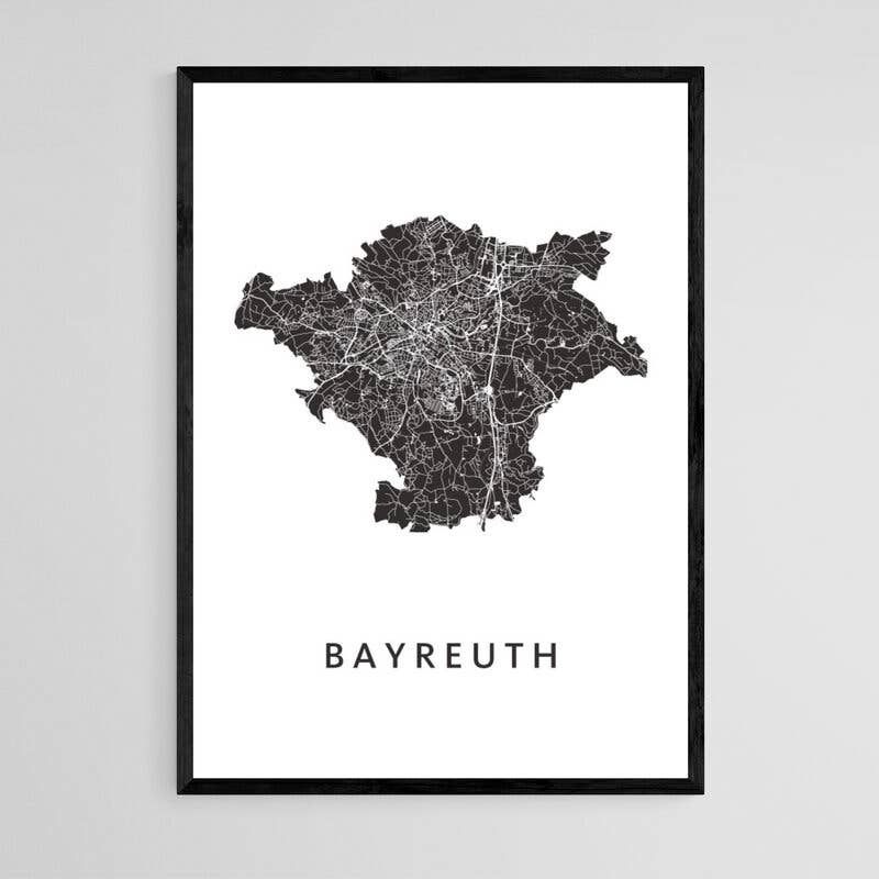 Bayreuth - Gerahmter Stadtplan - Poster: B2 - Gerahmt