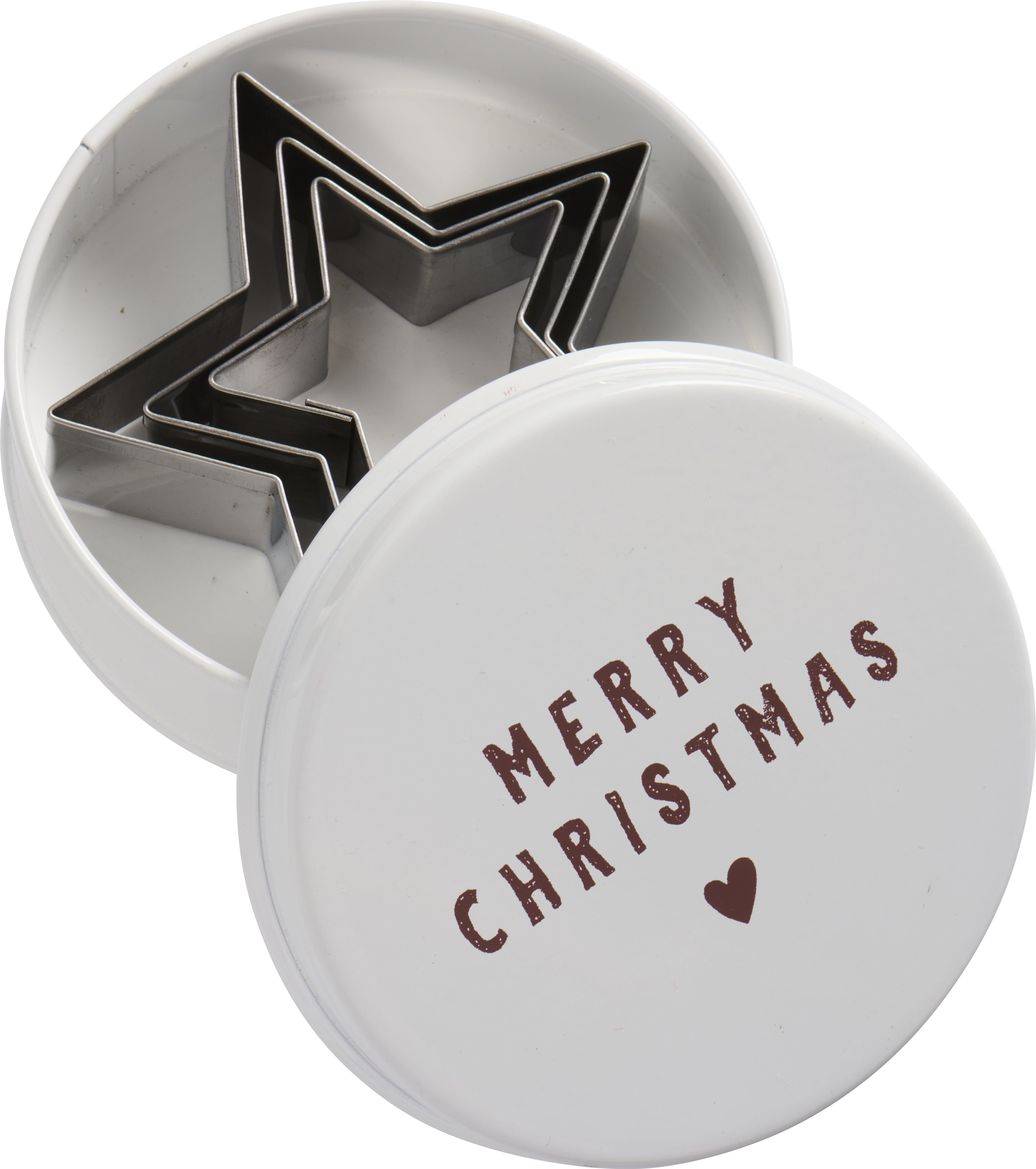 Ib Laursen / Dose m/3 Stern-Keksausstechern, Merry Christmas auf Deckel