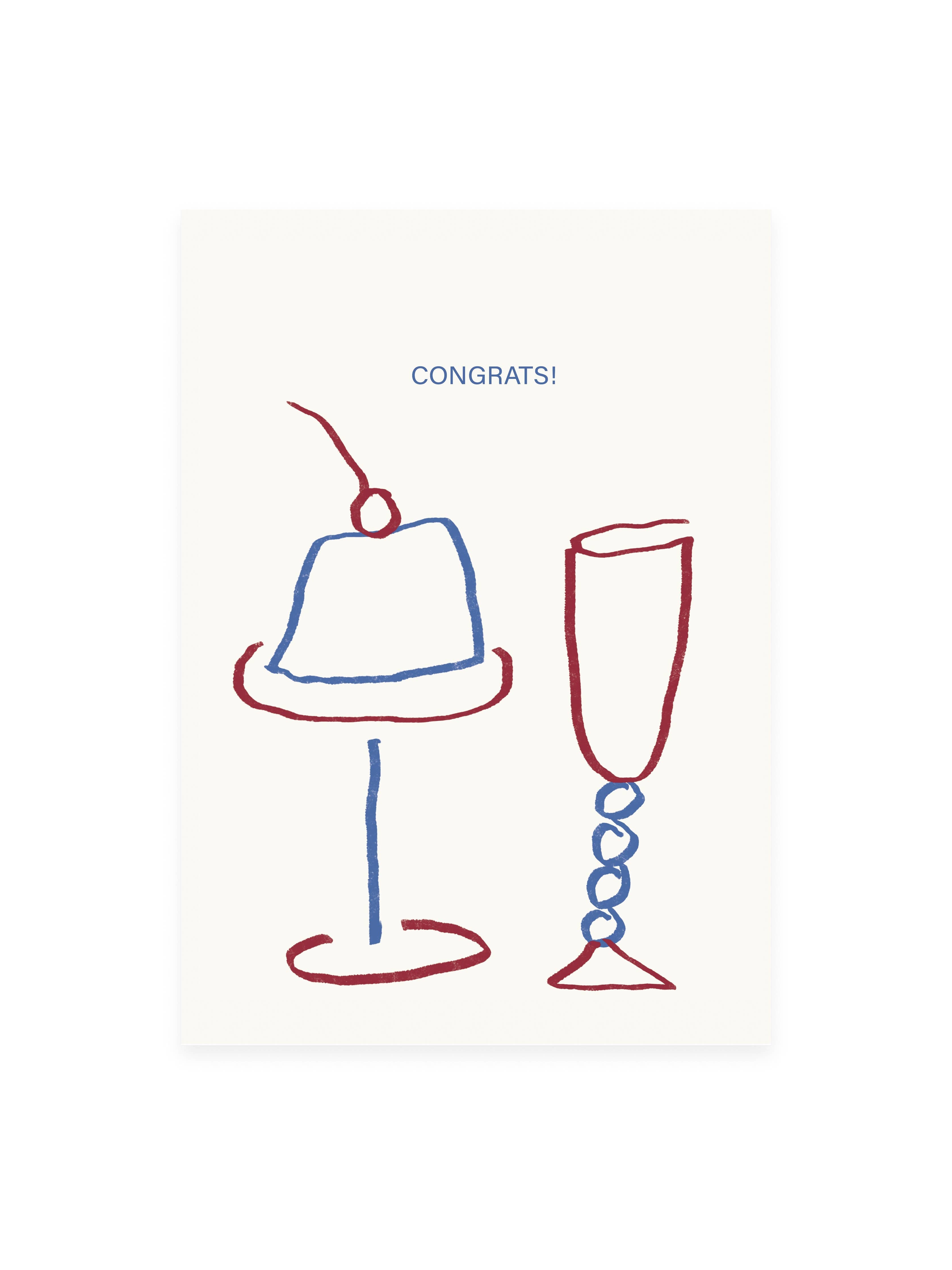Postkarte 'Congrats!' Gläser (Risographie) | Geburtstag