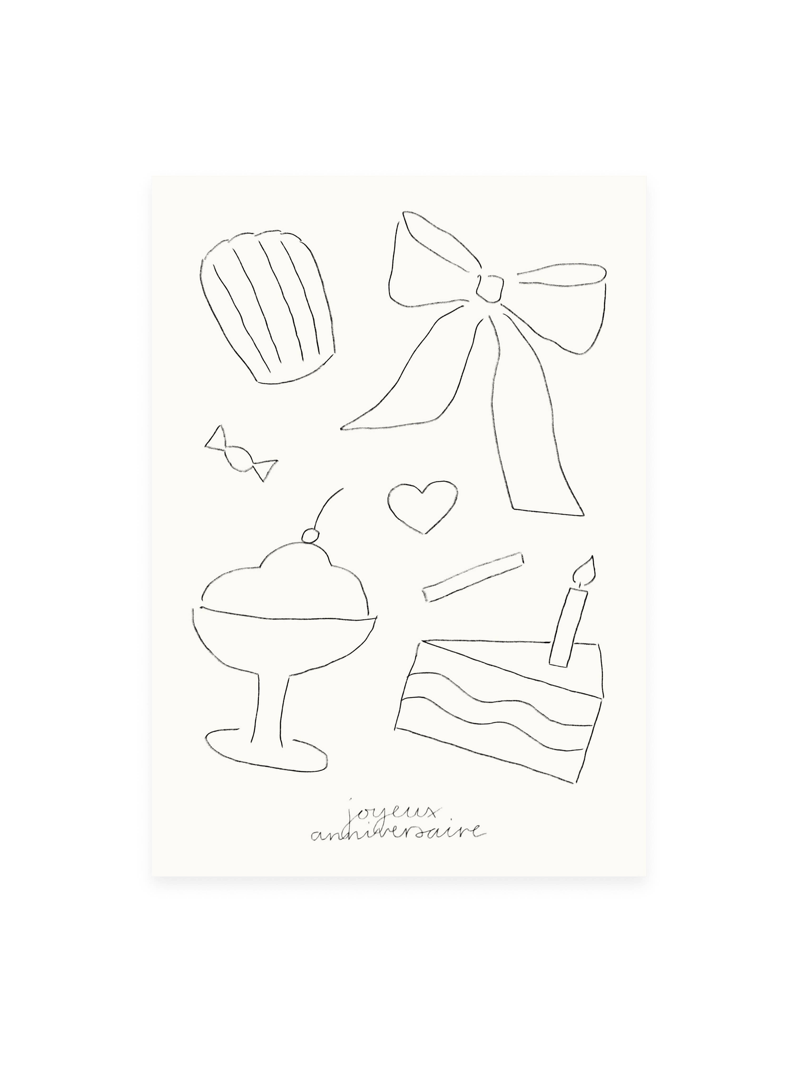 Postkarte 'Joyeux Anniversaire' (Risographie) | Geburtstag
