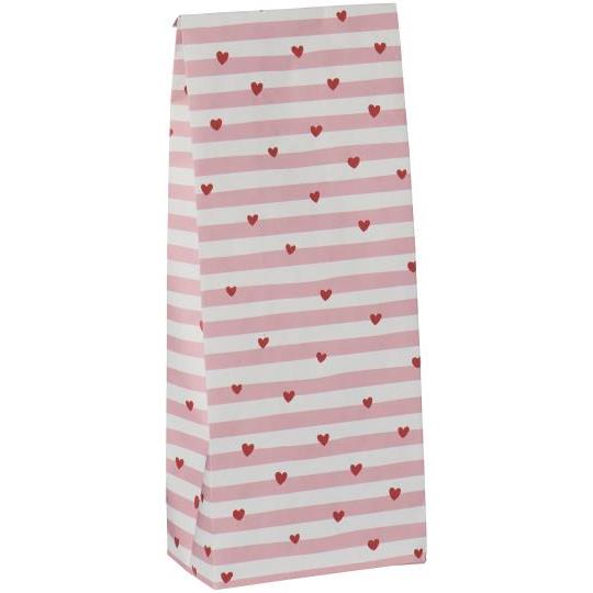 Ib Laursen / Buntfalttüte rote Herzen, rosa Streifen - mittel 12x30,5x7