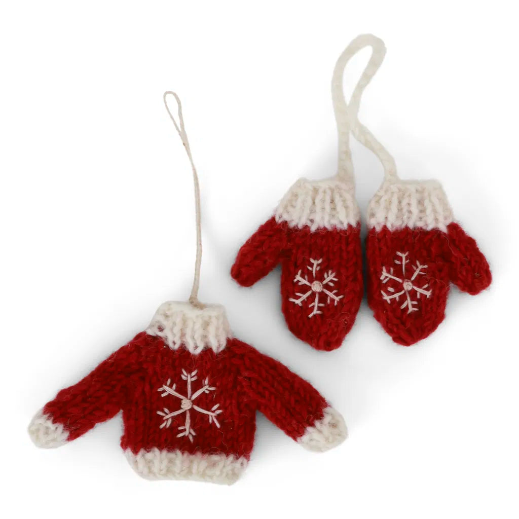 Gry & Sif / Christmas Ornaments / Knitted Sweater & Gloves - Red