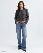 Gina Tricot / Herringbone short blazer / Dark grey (9018)