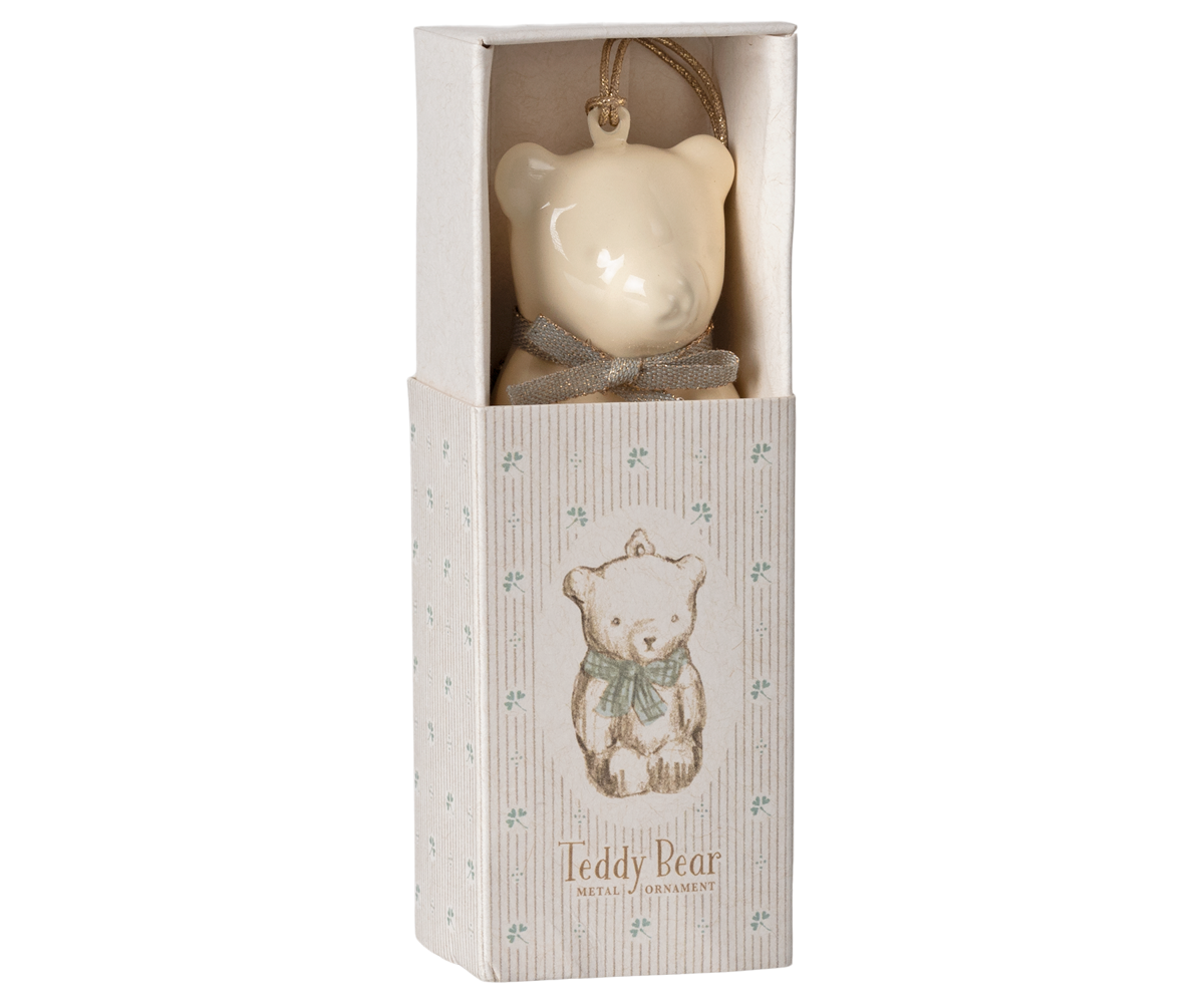 Maileg / Metallornament, Teddybär - Weiß/Blau