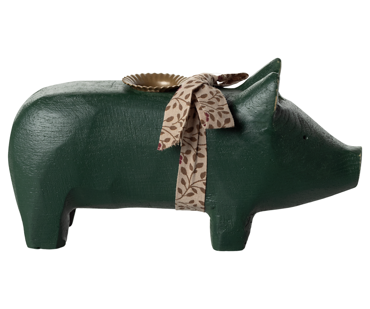 Maileg / Kerzenhalter, Medium Schwein - Dunkelgrün