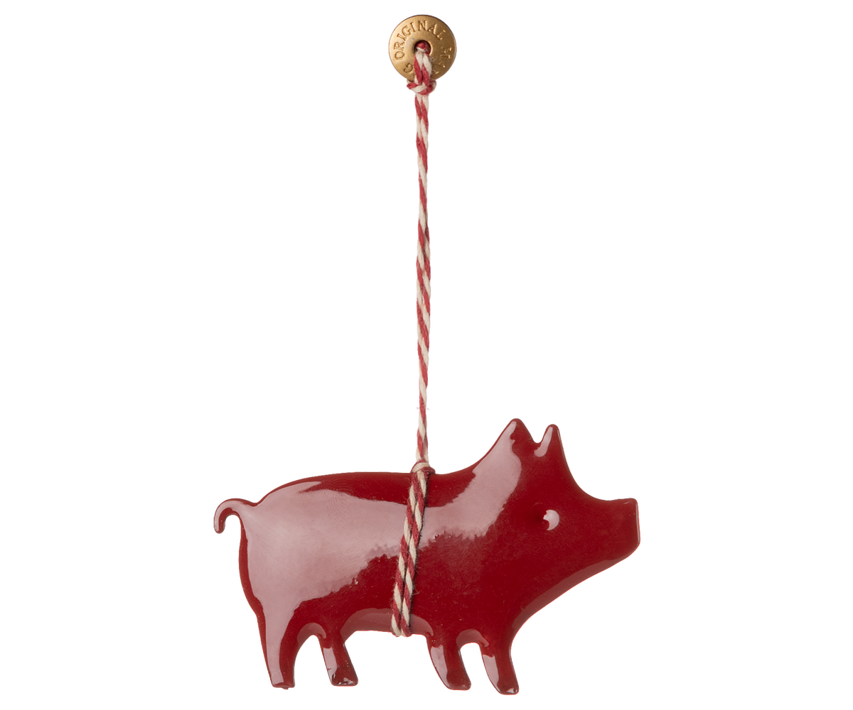 Maileg / Metall Ornament, Schwein - Rot