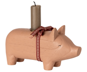Maileg / Kerzenständer aus Holz, Schwein, Medium - Rosa