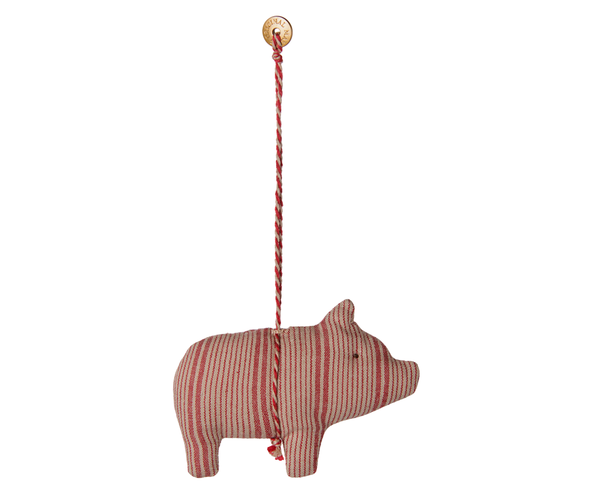 Maileg / Stoffornament, Schwein – Streifen – Rot/Sand