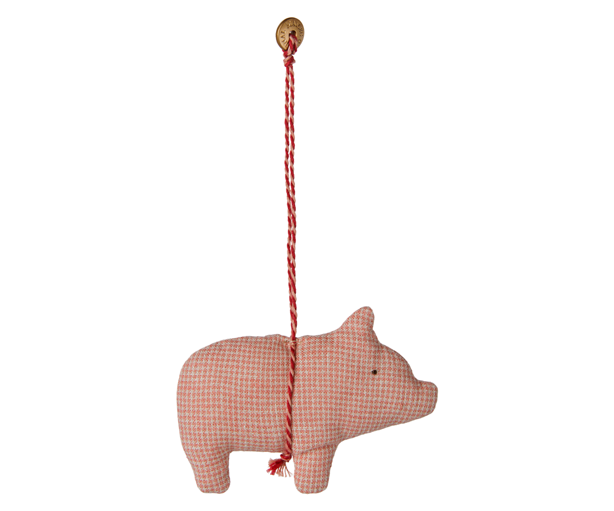 Maileg / Stoffornament, Schwein – Kariert – Rose