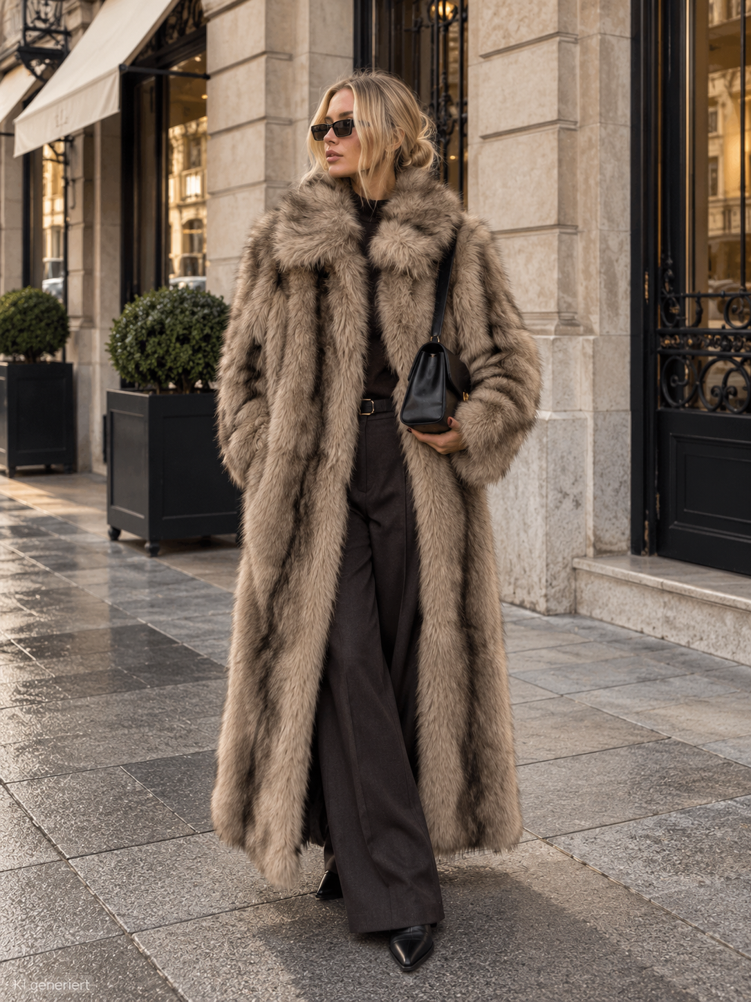 Gina Tricot / Faux fur long coat / Beige/brown