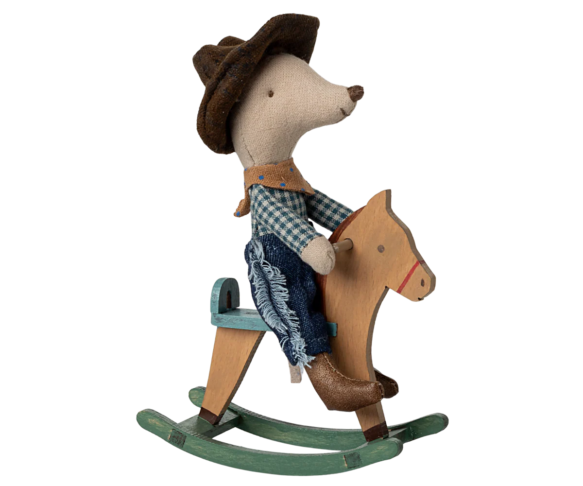 Maileg / Cowboy Maus auf Schaukelpferd, Kleiner Bruder