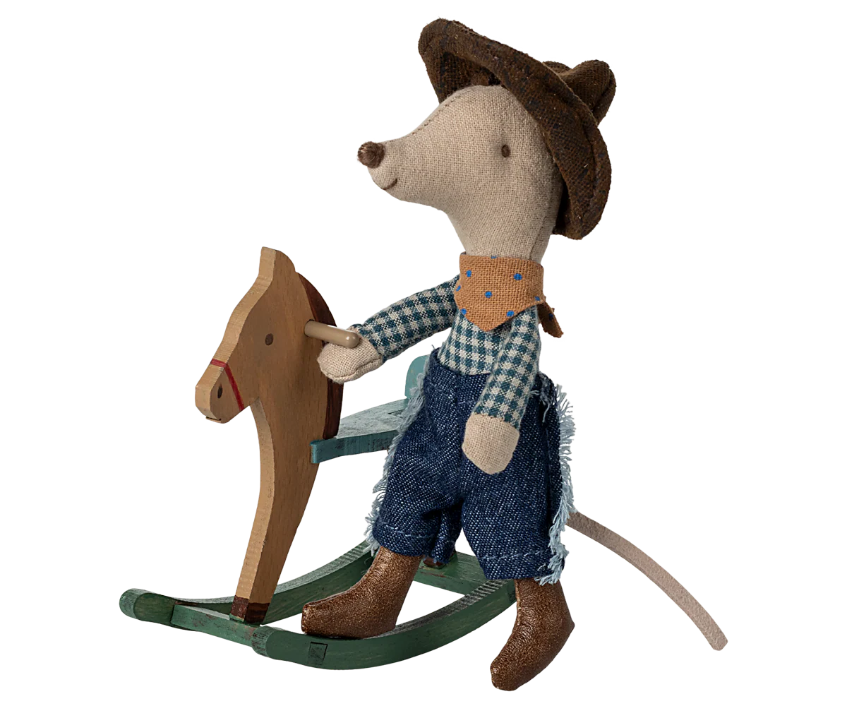 Maileg / Cowboy Maus auf Schaukelpferd, Kleiner Bruder