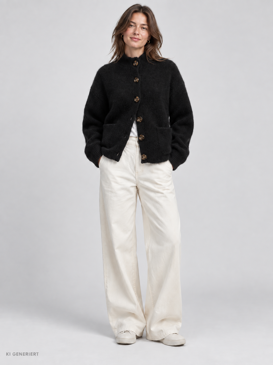 Gina Tricot / Knitted funnel neck cardigan / Black (9000)