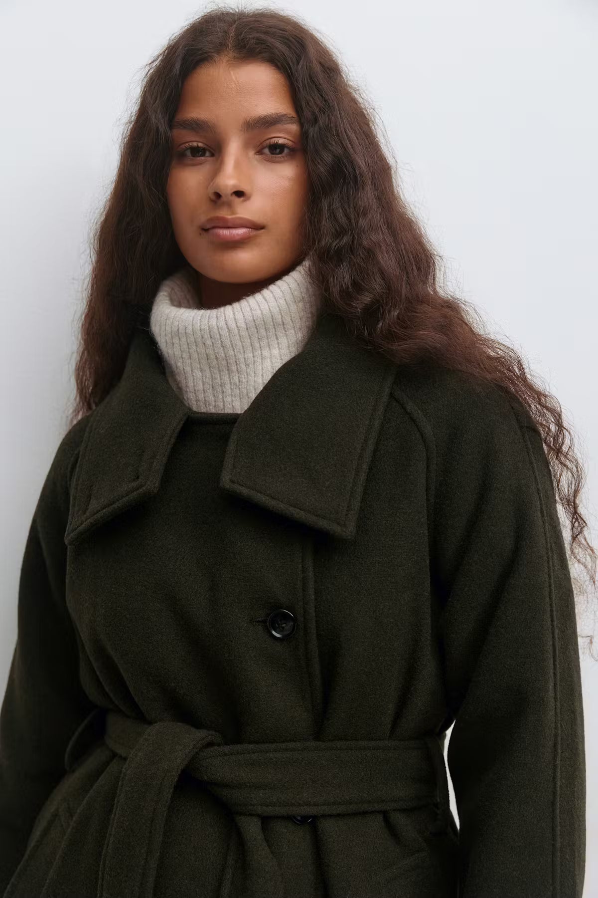 Gina Tricot / Belted wool blend coat / Dark Green
