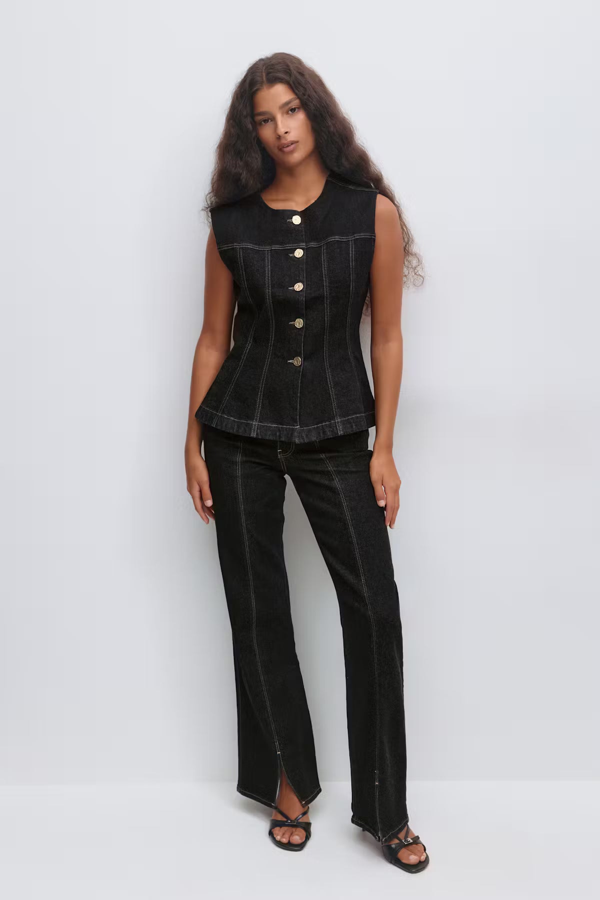 Gina Tricot / Waist shaped denim vest / Dk rinse