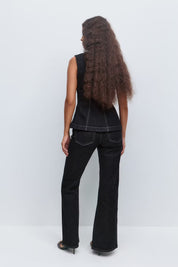 Gina Tricot / Low front slit jeans / Dk rinse