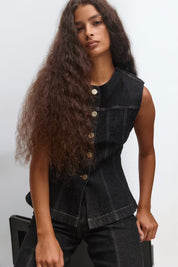 Gina Tricot / Waist shaped denim vest / Dk rinse