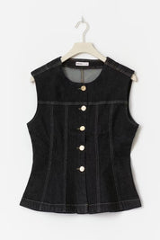 Gina Tricot / Waist shaped denim vest / Dk rinse