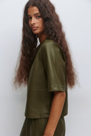Gina Tricot / Pu boxy tee / Sea Turtle