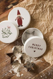 Ib Laursen / Dose m/3 Tannenbaum-Keksausstechern, Wichtelmännchen auf Deckel