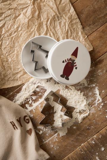 Ib Laursen / Dose m/3 Tannenbaum-Keksausstechern, Wichtelmännchen auf Deckel