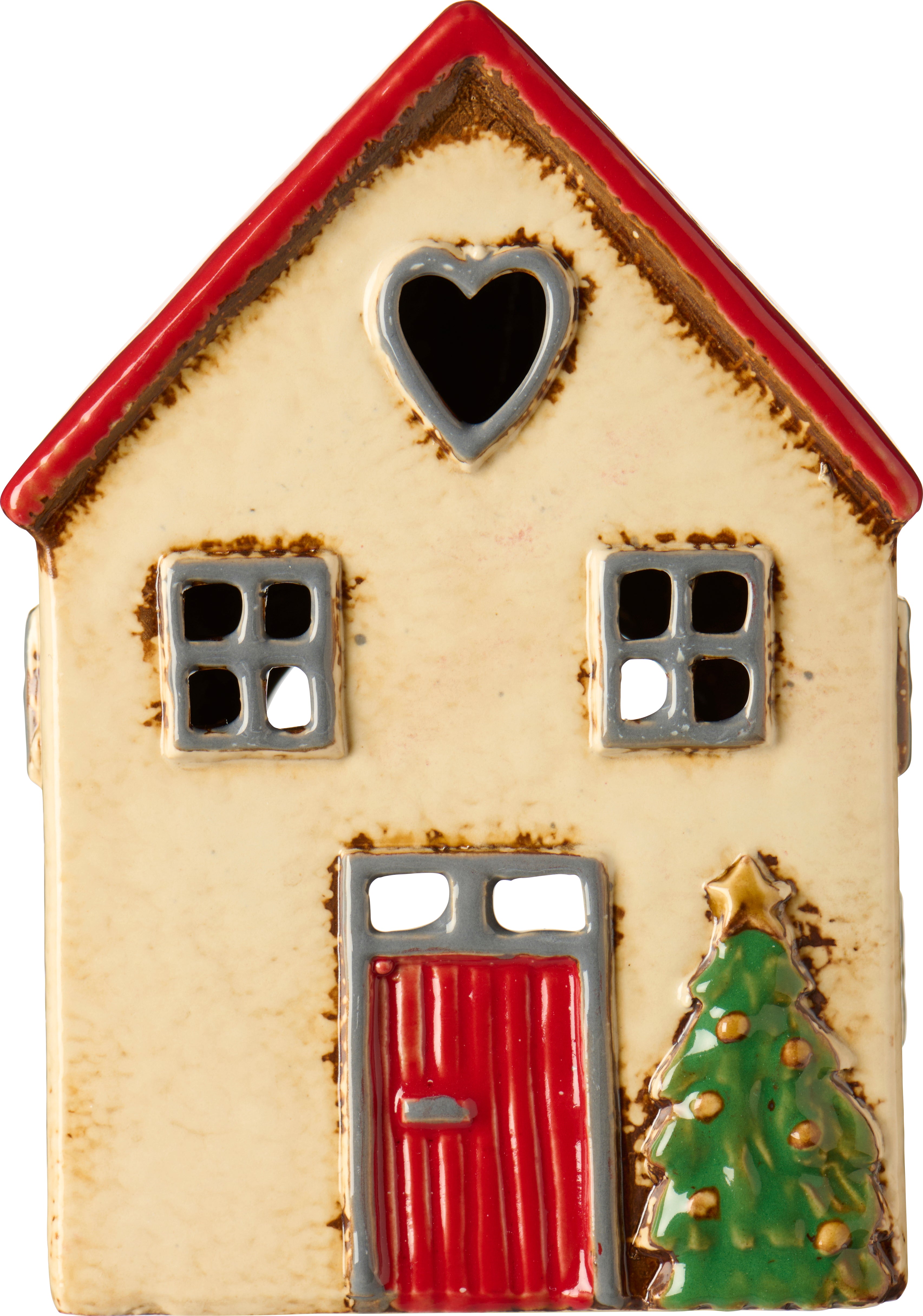 Ib Laursen / Haus f/Teelicht Stillenat rotes Dach und Tannenbaum vor dem Haus
