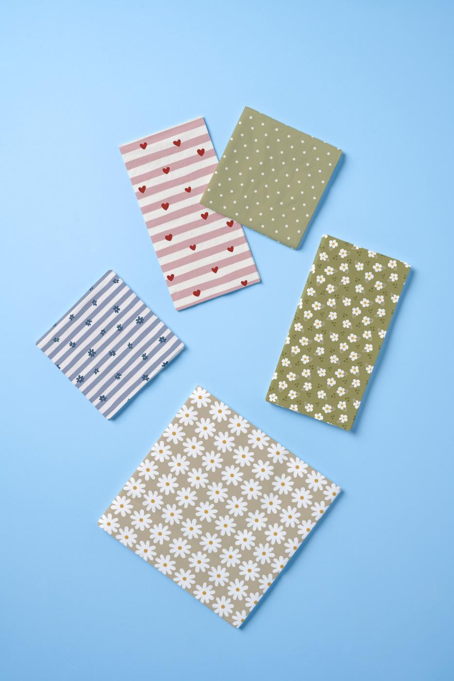 Ib Laursen / Serviette 10x20 cm rote Herzen, rosa Streifen 16 Stck/Pck