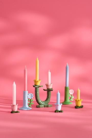 Ib Laursen / Kerzenhalter f/2,2 cm Kerze staubig blau m/staubig blauer Blume