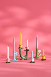 Ib Laursen / Kerzenhalter f/2,2 cm Kerze grün m/hellrosa Blume