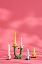 Ib Laursen / Kerzenhalter f/2 x 2,2 cm Kerzen grün m/gelber und hellrosa Blume