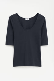 Filippa K / Cotton Stretch Scoop Neck Top / Black