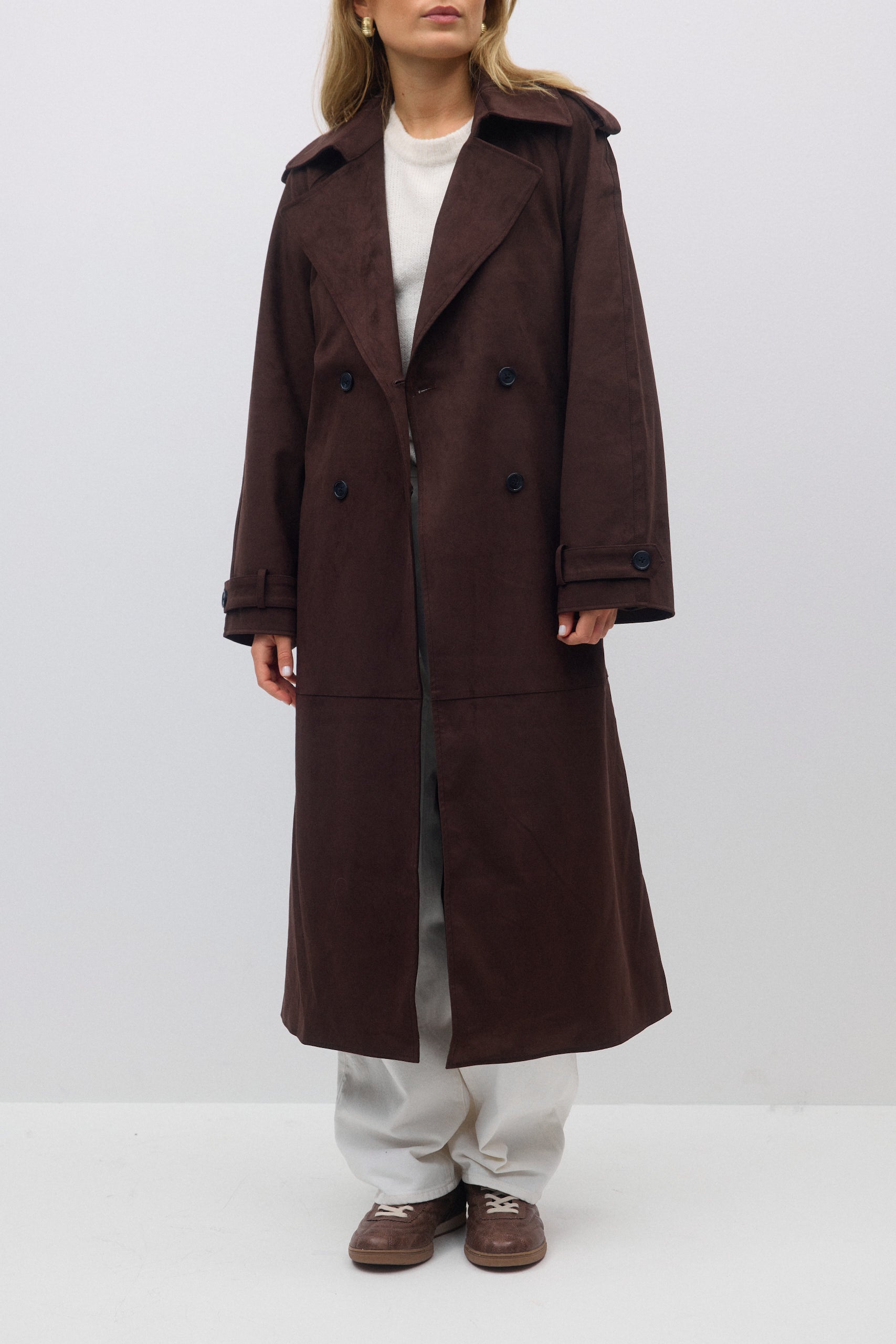 Gina Tricot / Faux suede trench coat / Dark brown