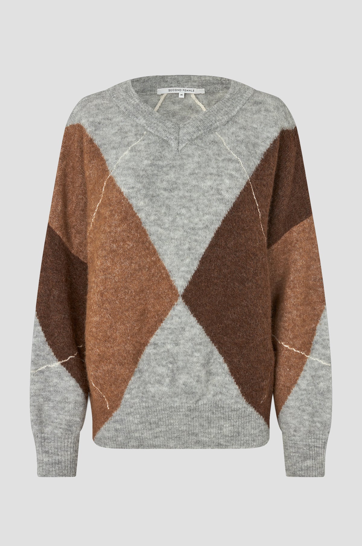SECOND FEMALE / Forca Knit V-Neck / Light Grey Melange