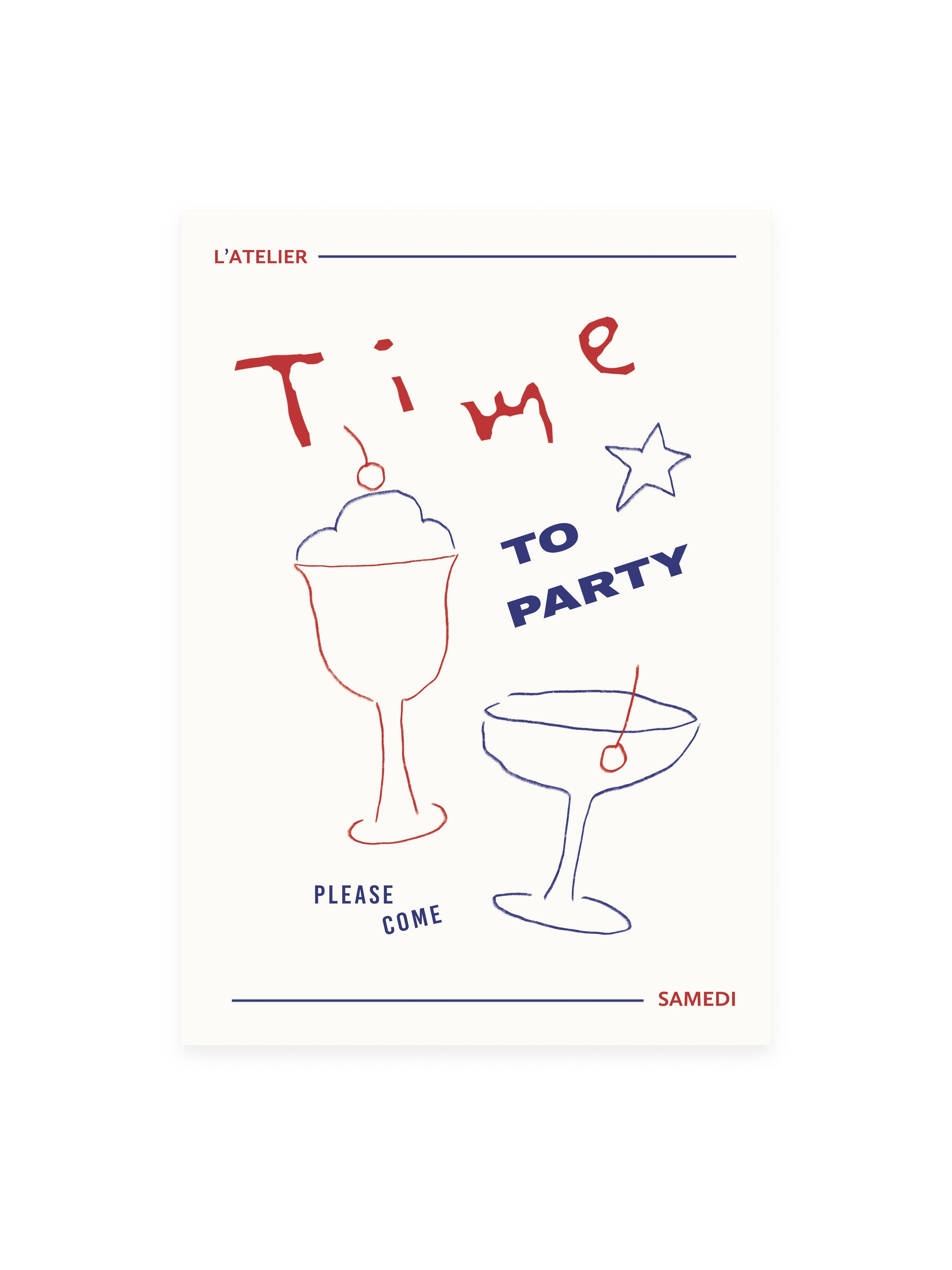 Postkarte 'Time to Party' (Risographie) | Einladung