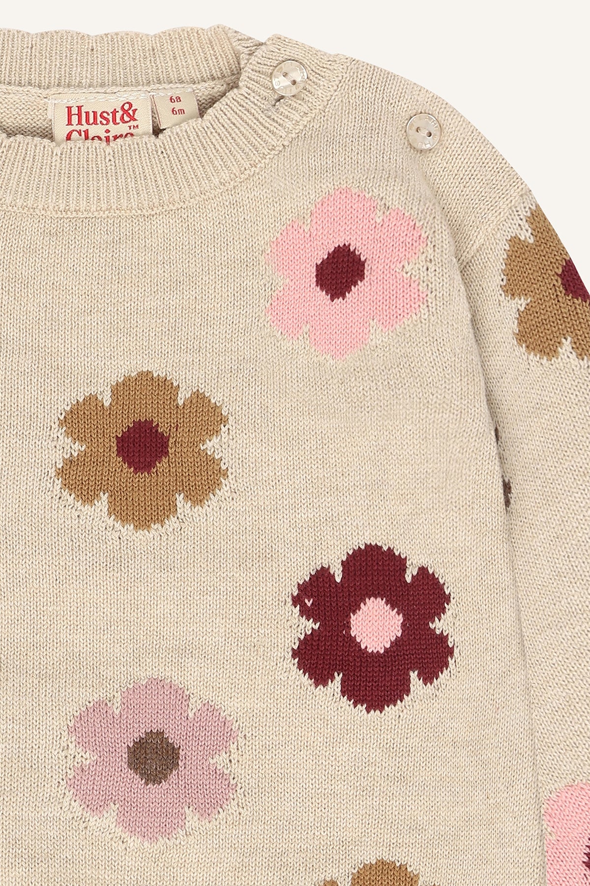 Hust & Claire / HCPusle Flower Cardigan / 4548 Old Beige Melange