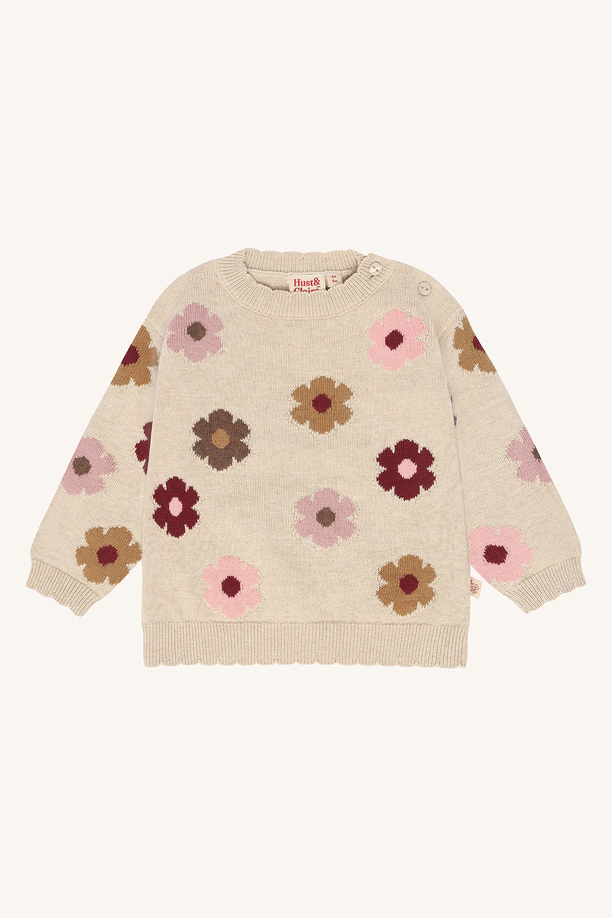 Hust & Claire / HCPusle Flower Cardigan / 4548 Old Beige Melange