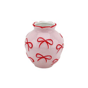 Vase - Blumenvase Bänder - Dolomit - Hellrosa/Rot - 13x13x14cm