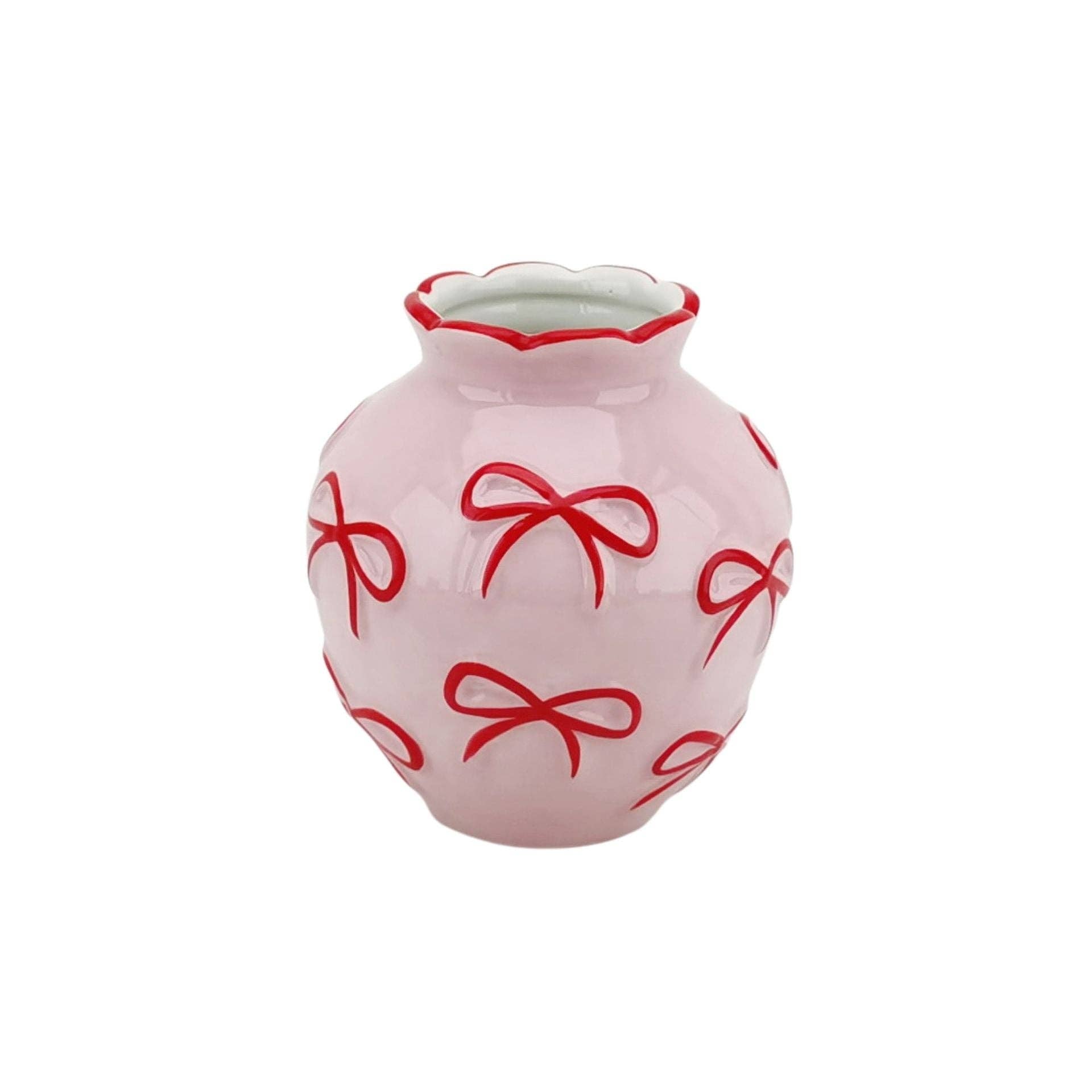 Vase - Blumenvase Bänder - Dolomit - Hellrosa/Rot - 13x13x14cm